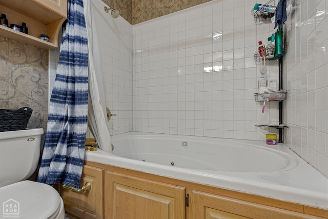 328 Natchez Dr, Jonesboro, AR 72404 - bathroom featuring a combined bath / shower with jetted tub and wallpapered walls