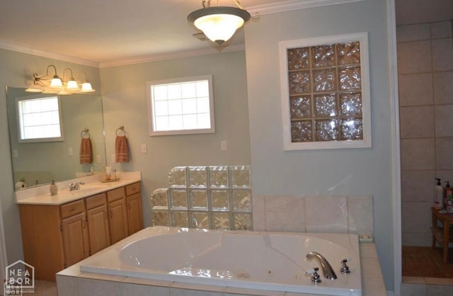 4105 Renee Dr, Jonesboro, AR 72404 - bathroom with crown molding, vanity, and a tub with jets