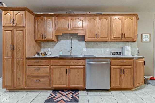 616 Greene 326 Rd, Jonesboro, AR 72401 - kitchen featuring decorative backsplash, stainless steel dishwasher, a sink, and light tile patterned floors