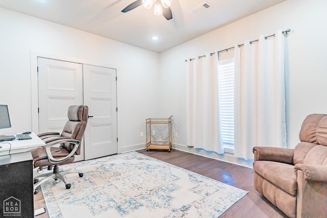 4049 Hwy 351, Jonesboro, AR 72405 - office space with wood finished floors, visible vents, recessed lighting, a ceiling fan, and baseboards