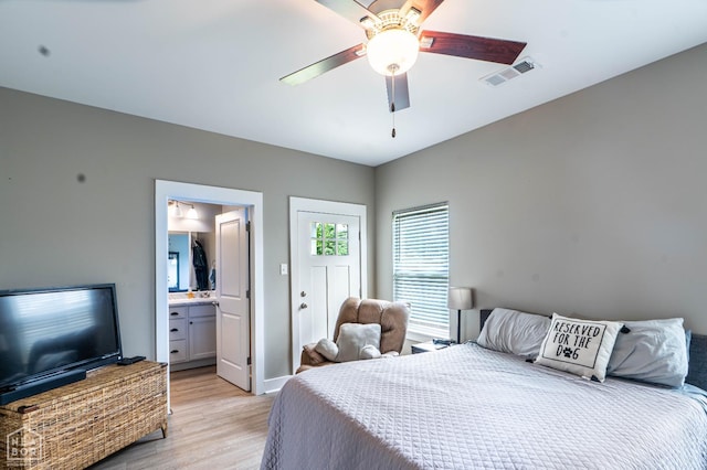 3620 Leafy Pass, Jonesboro, AR 72404 - bedroom featuring light wood-style floors, ceiling fan, and ensuite bath