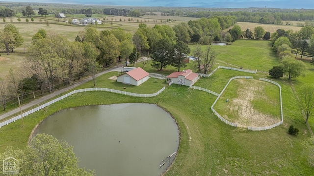 birds eye view of property with a rural view and a water view