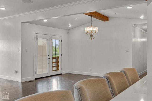 dining area featuring recessed lighting, visible vents, baseboards, and dark wood-style floors