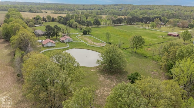 aerial view featuring a water view and a rural view