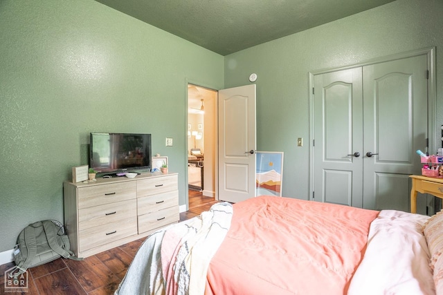 2 Deer Run, Clarksville, AR 72830 - bedroom featuring dark wood-style flooring, a textured wall, and a closet