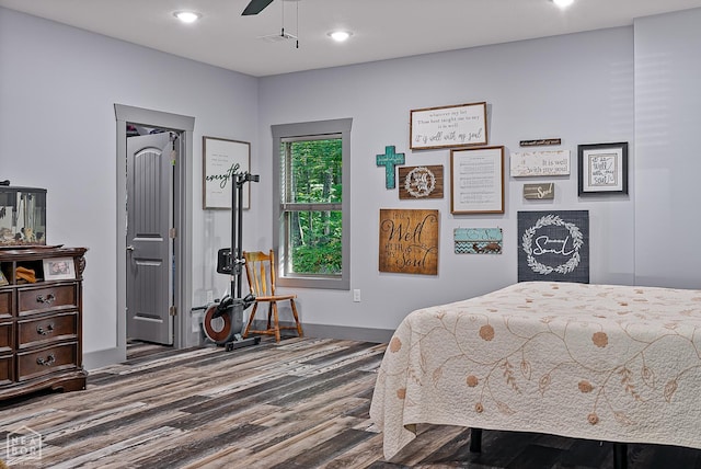 8203 Oak Creek Ln, Harrisburg, AR 72432 - bedroom featuring wood finished floors, recessed lighting, and ceiling fan