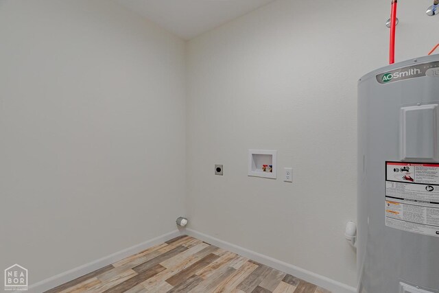 2516 Rebecca Dr, Pocahontas, AR 72455 - laundry room featuring hookup for an electric dryer, water heater, light wood-type flooring, and washer hookup