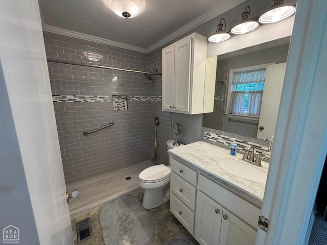 937 Homecrest Dr, Piggott, AR 72454 - bathroom featuring ornamental molding, a shower stall, and vanity