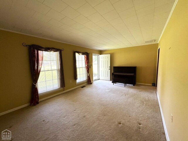 937 Homecrest Dr, Piggott, AR 72454 - unfurnished living room featuring carpet floors and ornamental molding