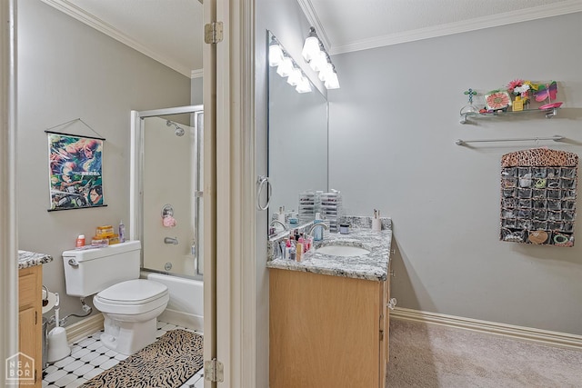 15 Plantation Oaks Ln, Jonesboro, AR 72401 - full bath with vanity, crown molding, toilet, enclosed tub / shower combo, and baseboards