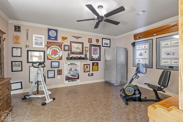 15 Plantation Oaks Ln, Jonesboro, AR 72401 - tiled home office featuring ceiling fan, crown molding, and baseboards