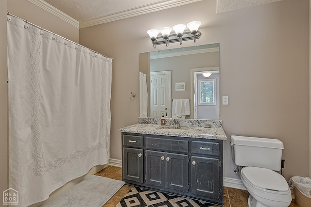 15 Plantation Oaks Ln, Jonesboro, AR 72401 - full bathroom with vanity, ornamental molding, toilet, baseboards, and tile patterned floors