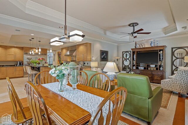 15 Plantation Oaks Ln, Jonesboro, AR 72401 - dining area featuring a raised ceiling, ceiling fan, crown molding, and recessed lighting