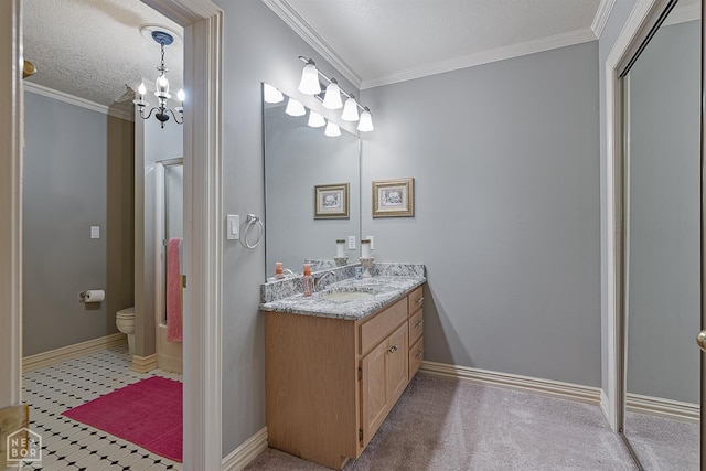 15 Plantation Oaks Ln, Jonesboro, AR 72401 - full bath with vanity, ornamental molding, toilet, baseboards, and a chandelier