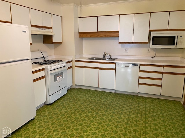 2104 Parkside Dr, Jonesboro, AR 72401 - kitchen featuring a sink, white cabinetry, tile patterned floors, and white appliances