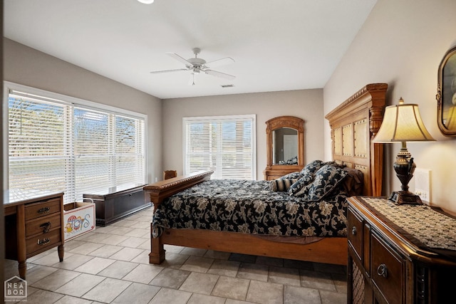 bedroom with visible vents and a ceiling fan