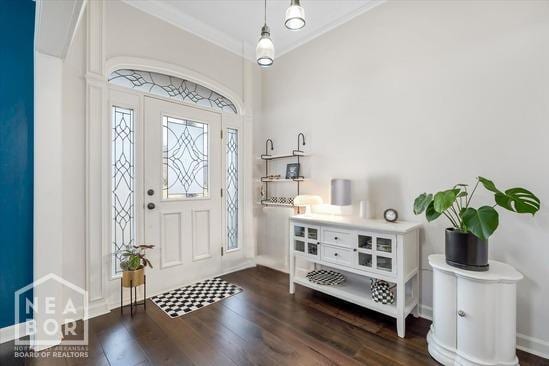 4024 Chapel Hill Dr, Jonesboro, AR 72404 - entryway featuring dark wood-type flooring, ornamental molding, and baseboards