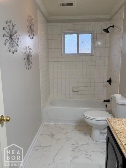 2187 Seagraves Rd, Pocahontas, AR 72455 - full bath with crown molding, vanity, tub / shower combination, and marble look tile flooring