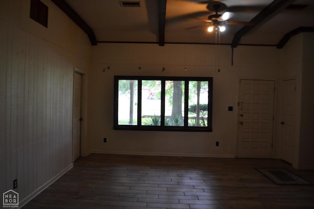 1808 Roy St, Jonesboro, AR 72401 - empty room featuring ceiling fan, wood finished floors, and beam ceiling
