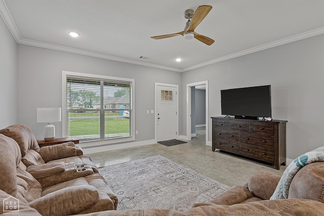 716 Gabe Ln, Manila, AR 72442 - living area featuring crown molding, a ceiling fan, recessed lighting, and baseboards