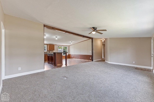 338 Buttercup Ln, Manila, AR 72442 - unfurnished living room featuring a ceiling fan, carpet flooring, and a textured ceiling