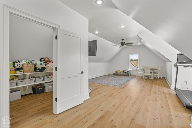 126 County Road 7459, Jonesboro, AR 72401 - additional living space with light wood-style floors, a ceiling fan, vaulted ceiling, and recessed lighting
