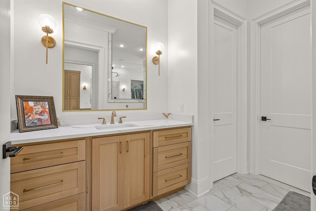 126 County Road 7459, Jonesboro, AR 72401 - bathroom featuring marble finish floors, vanity, and recessed lighting