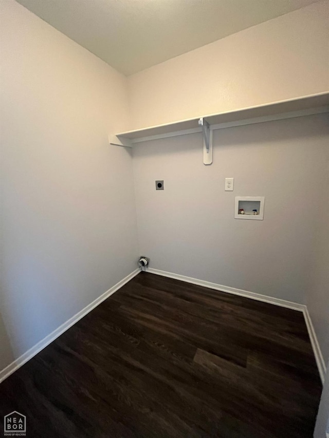 3721 Churchill Dr, Jonesboro, AR 72404 - clothes washing area featuring baseboards, dark wood finished floors, washer hookup, and electric dryer hookup