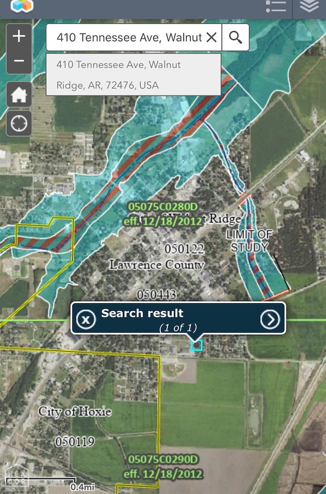 410 Tennessee Ave, Walnut Ridge, AR 72476 - map / location featuring property parcel outlined
