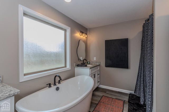1011 S 59th St S, Paragould, AR 72450 - full bathroom with wood finished floors, vanity, and a freestanding bath