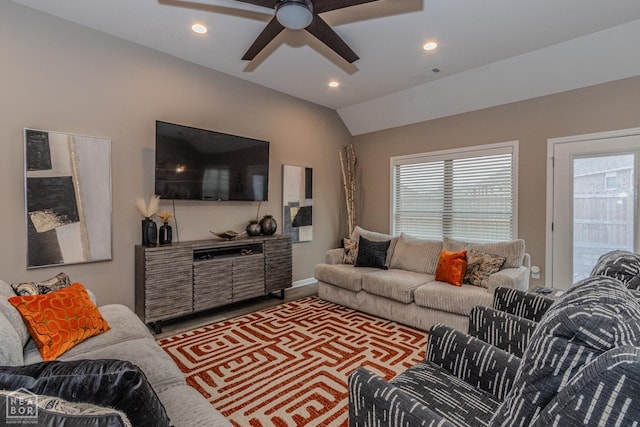 1011 S 59th St S, Paragould, AR 72450 - living room with ceiling fan, healthy amount of natural light, lofted ceiling, and recessed lighting