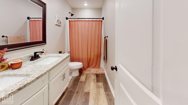 5632 Brookshire Dr, Jonesboro, AR 72405 - bathroom featuring toilet, wood finished floors, a sink, and double vanity