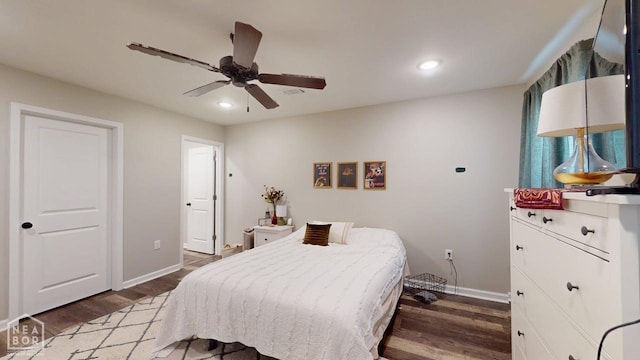 5632 Brookshire Dr, Jonesboro, AR 72405 - bedroom featuring wood finished floors, baseboards, recessed lighting, and ceiling fan
