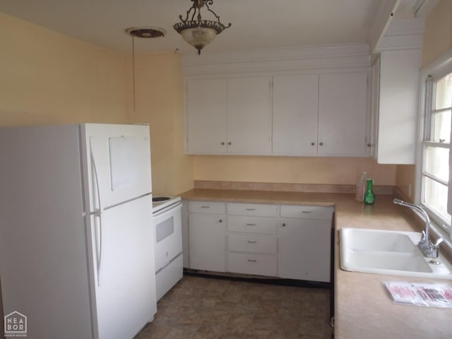 545 E Raney Ave, Mccrory, AR 72101 - kitchen with white appliances, light countertops, and white cabinetry