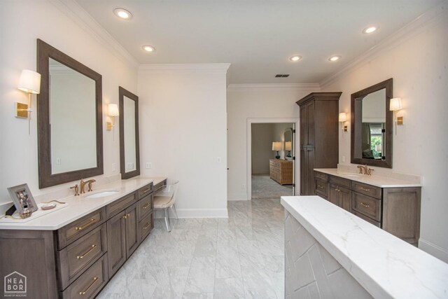 1203 Dove Rd, Jonesboro, AR 72401 - bathroom featuring recessed lighting, ornamental molding, marble finish floor, and a sink