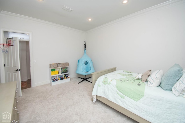 1203 Dove Rd, Jonesboro, AR 72401 - bedroom featuring recessed lighting, crown molding, visible vents, baseboards, and carpet floors