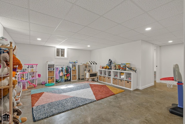 1766 Greene Road 326, Bono, AR 72416 - game room with concrete floors, a paneled ceiling, recessed lighting, and baseboards