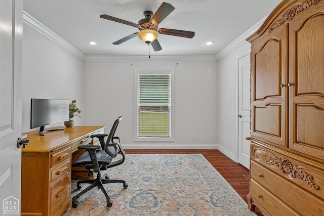 1616 Neely Rd, Jonesboro, AR 72404 - office with baseboards, recessed lighting, dark wood-type flooring, and crown molding