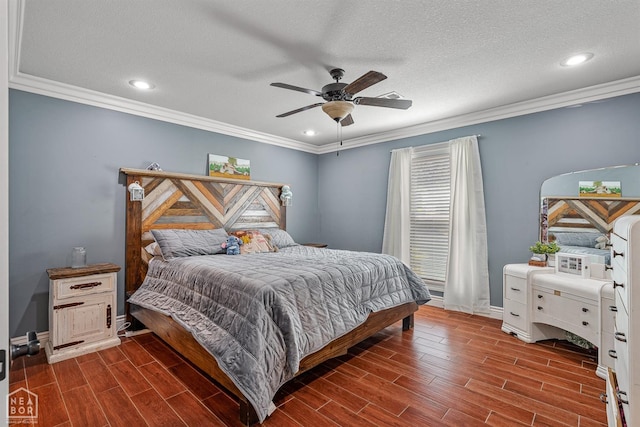 1616 Neely Rd, Jonesboro, AR 72404 - bedroom with baseboards, wood tiled floor, a textured ceiling, and ornamental molding