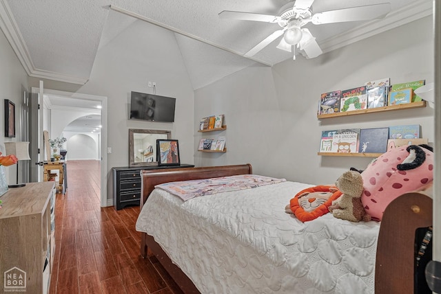 1616 Neely Rd, Jonesboro, AR 72404 - bedroom with dark wood finished floors, lofted ceiling, arched walkways, crown molding, and ceiling fan