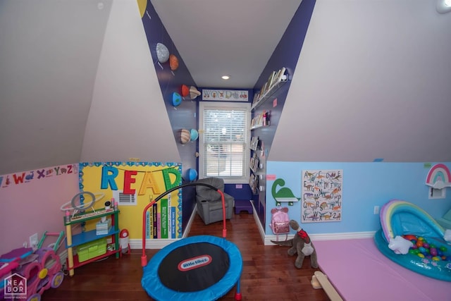 game room featuring baseboards and wood finished floors