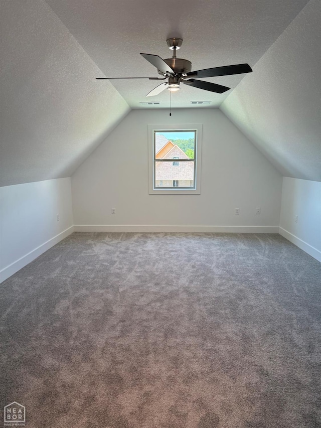 3101 Bear Creek Cv, Jonesboro, AR 72404 - additional living space with a textured ceiling, lofted ceiling, a ceiling fan, and carpet flooring