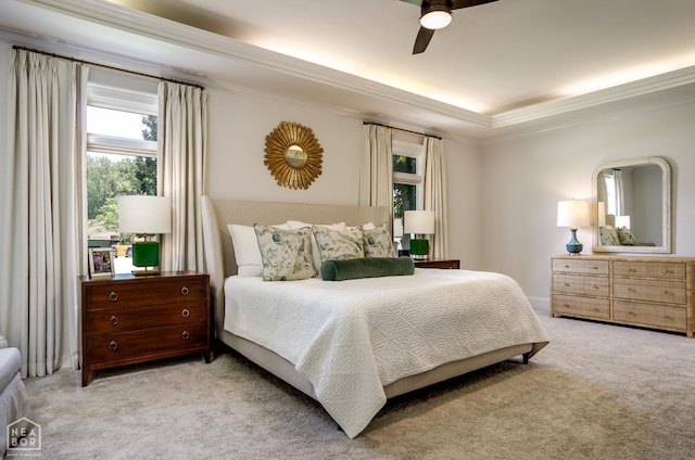 1203 Dove Rd, Jonesboro, AR 72401 - bedroom with multiple windows, light colored carpet, ornamental molding, and a tray ceiling