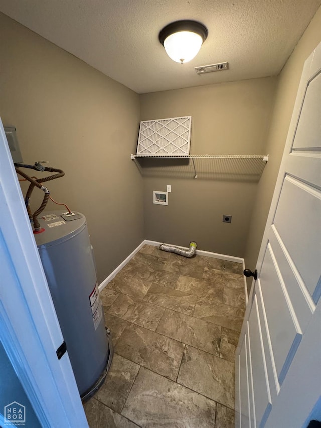 206 Gavin Dr, Paragould, AR 72450 - laundry area with a textured ceiling, water heater, washer hookup, and electric dryer hookup