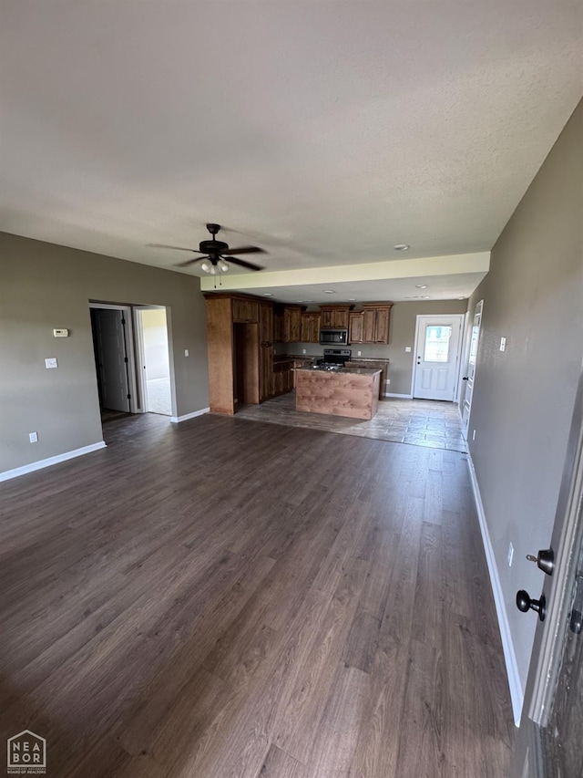 206 Gavin Dr, Paragould, AR 72450 - unfurnished living room featuring dark wood-type flooring and ceiling fan