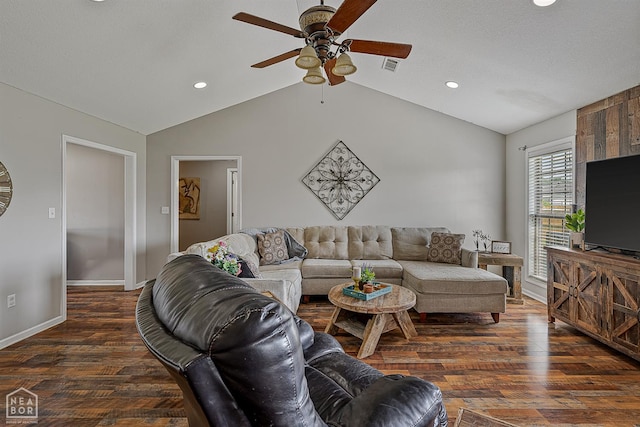 5007 S 28th St, Paragould, AR 72450 - living area with lofted ceiling, a ceiling fan, wood finished floors, recessed lighting, and baseboards