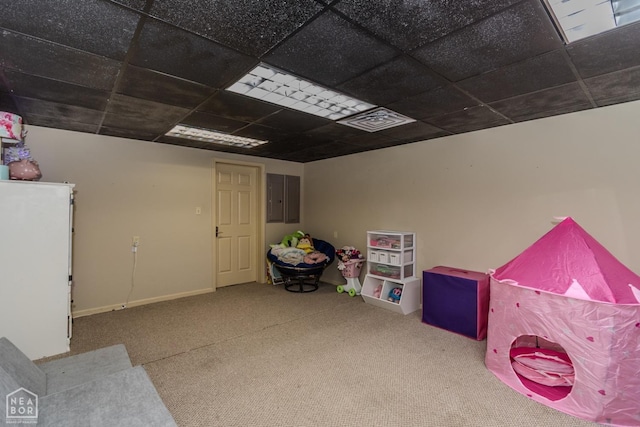 106 Winston Pl, Paragould, AR 72450 - playroom with a paneled ceiling, carpet, electric panel, and baseboards