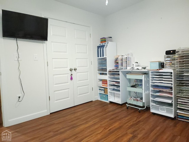 interior space with dark wood-type flooring