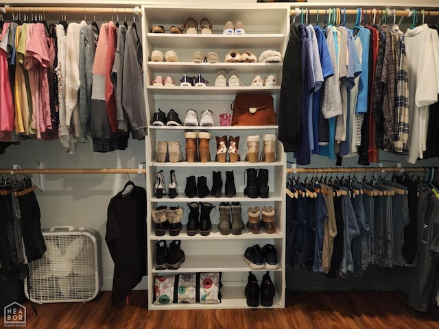 walk in closet featuring wood finished floors