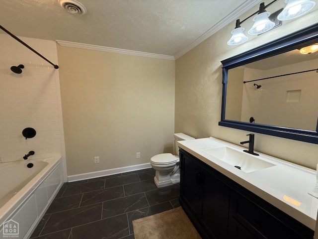 1354 Wiley Dr, Piggott, AR 72454 - bathroom featuring vanity, ornamental molding, and shower / bath combination